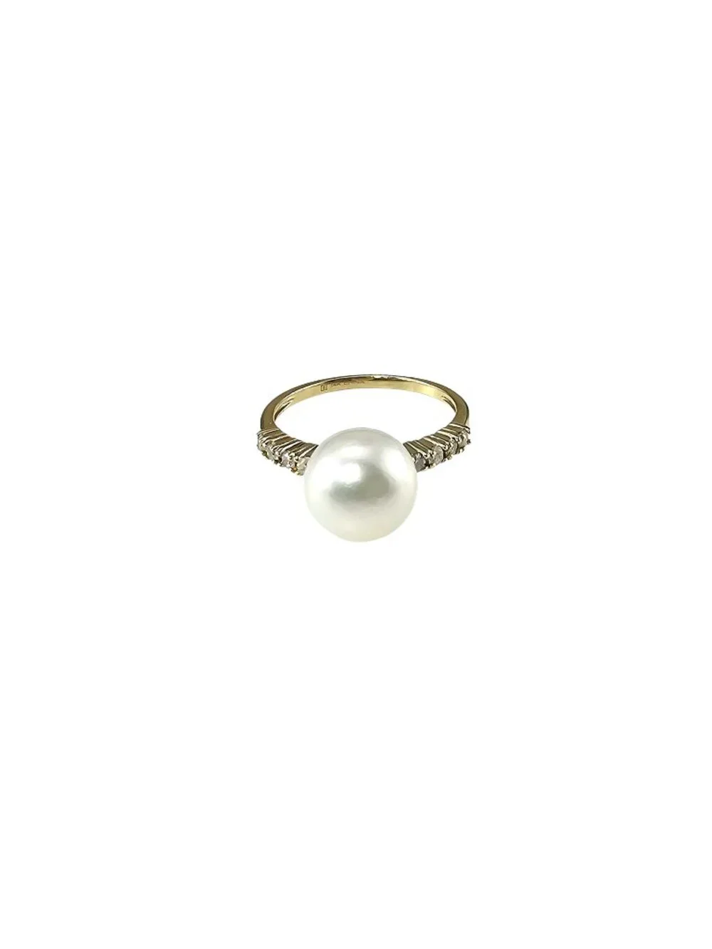 14K Yellow Gold Pearl and Diamond Ring Size 7 #25121